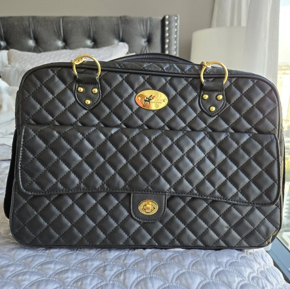 Chic Royal Want Pet Carrier: Black Quilted with Gold Accents